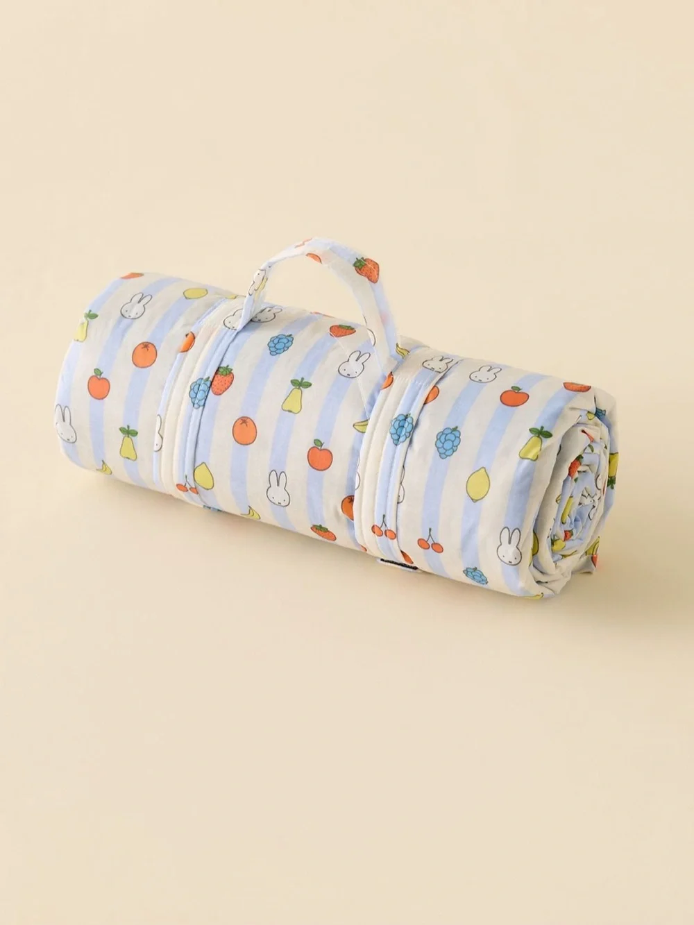 BAGGU Miffy Puffy Picnic Blanket with Fruit & Miffy Icons - Light Blue & White